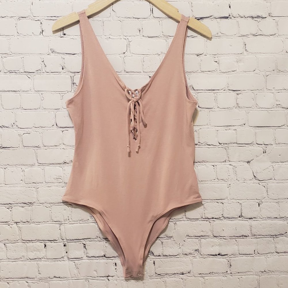 Dainty Hooligan Lace Up Bodysuit Muave Sz L